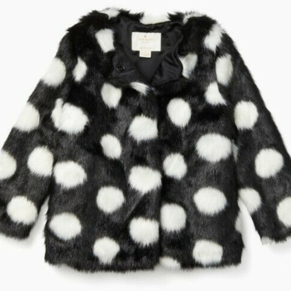 Kate SPADE Black and White Polka Dot Faux Fur Coat